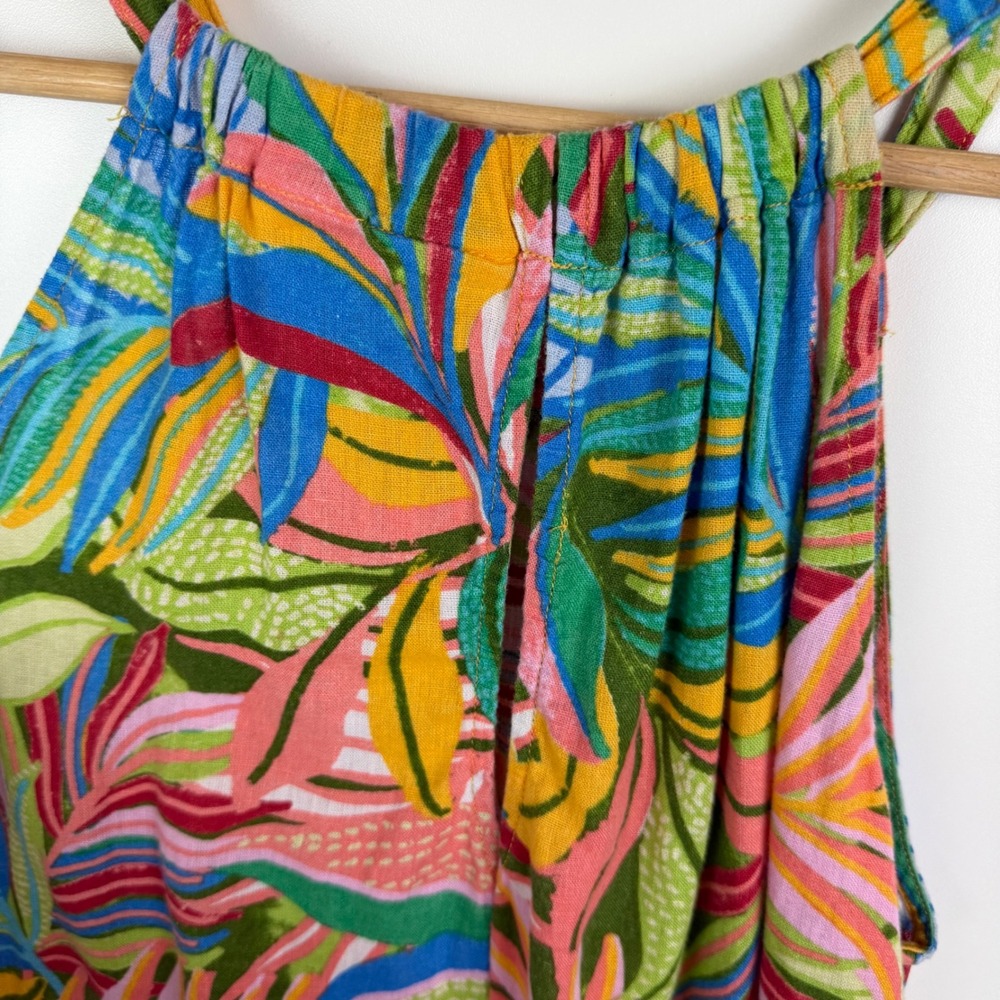 C&C California Tropical Linen Blend Halter Mini Dress Small Multicolor Resort - Picture 3 of 8